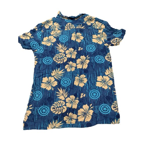 Marvel Men's small Hawaiian Shirt Captain America Blue Floral Print - Picture 2 of 8